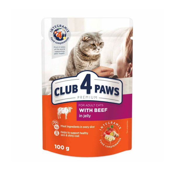 CLUB-4-PAWS-Премиум-Влажный-корм-для-взрослых-кошек-с-Телятиной-в-соусе.-Упаковка-24-шт.---0,1-кг