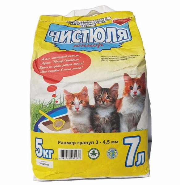Чистюля Юниор. Бентонитовый наполнитель для кошачьего туалета 5 кг. Гранула 3-4
