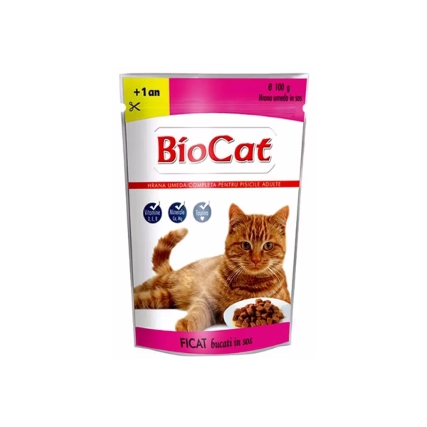 BIOCAT. Влажный корм для кошек. Печень в соусе. Упаковка 24шт.* 0.100кг