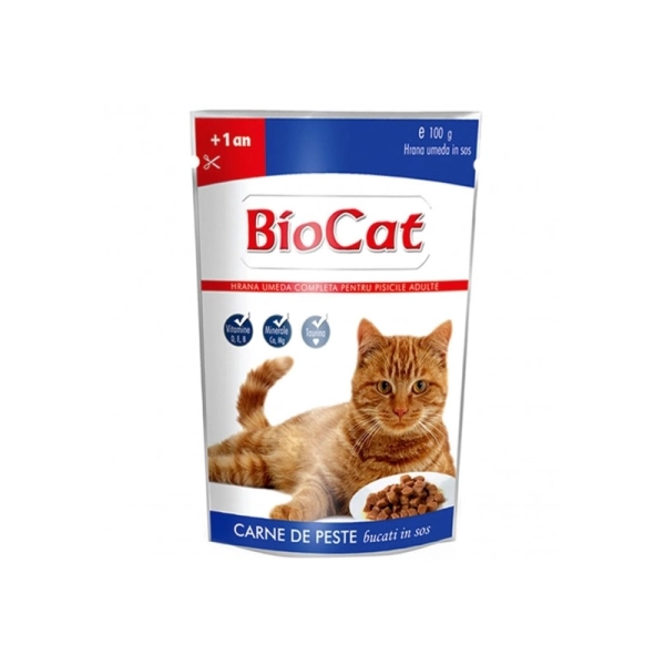 BIOCAT. Влажный корм для кошек. Рыба в соусе. Упаковка 24шт.* 0.100кг