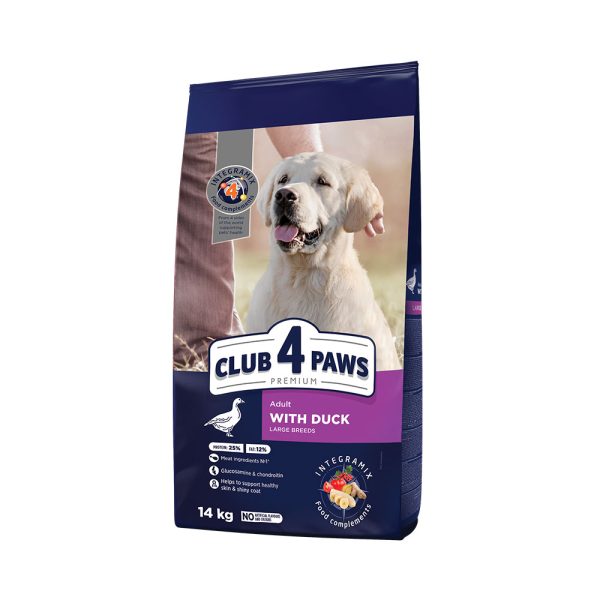 CLUB-4-PAWS-Премиум-Полнорационный-сухой-корм-собак-для-больших-пород-с-уткой-14-кг