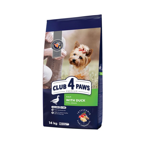 CLUB-4-PAWS-Премиум-Полнорационный-сухой-корм-собак-для-мелких-пород-с-уткой.-14-кг