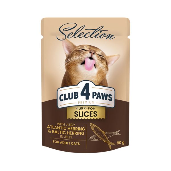 Club-4-Paws-Premium-Selection.-Кусочки-Сельди-и-Салаки-в-желе.-Полнорационный-консервированный-корм-для-взрослых-кошек.-Упаковка-12шт.---0.085-кг