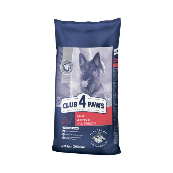 CLUB-4-PAWS-Премиум-Сухой-корм-для-взрослых-активных-собак-всех-пород.-20-кг