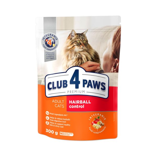 CLUB-4-PAWS-Премиум-Сухой-корм-для-взрослых-кошек-с-эффектом-выведения-шерсти.-0.3-кг