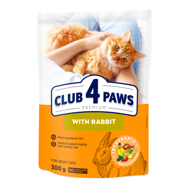 CLUB 4 PAWS Премиум Сухой корм для взрослых кошек с кроликом. 0.3 кг