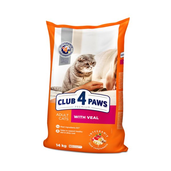 CLUB-4-PAWS-Премиум-Сухой-корм-для-взрослых-кошек-с-телятиной.-14-кг