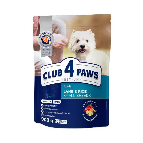 CLUB-4-PAWS-Премиум-Сухой-корм-для-взрослых-собак-мелких-пород.-Ягненок-и-рис.-0.9-кг