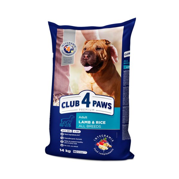 CLUB-4-PAWS-Премиум-Сухой-корм-для-взрослых-собак.-Ягненок-и-рис.-14-кг