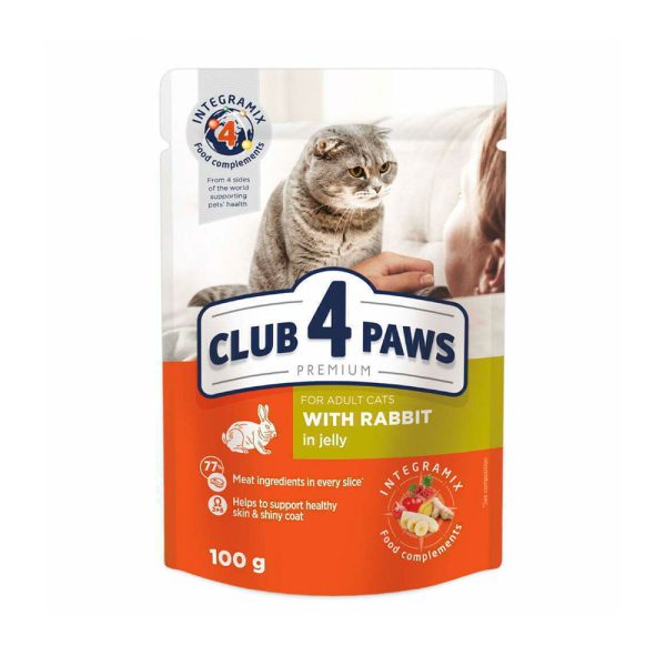CLUB-4-PAWS-Hrana-umeda-Premium-pentru-pisici-adulte-cu-Iepure-in-jeleu.-Pachet-24-buc.---0,1-kg