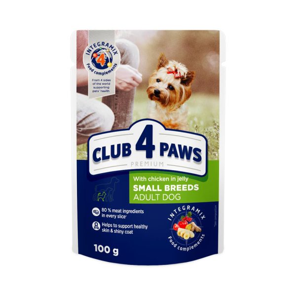 CLUB-4-PAWS-Премиум-Влажный-корм-для-взрослых-собак-малых-пород-с-курицей-в-желе.-Упаковка-24-шт.---0,1-кг