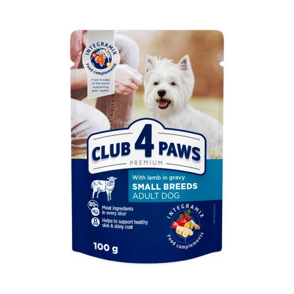 CLUB-4-PAWS-Премиум-Влажный-корм-для-взрослых-собак-малых-пород-с-ягненком-в-соусе.-Упаковка-24-шт.---0,1-кг