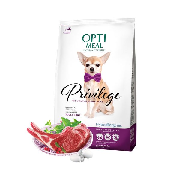 OPTIMEAL ™. Гипоаллергенный полнорационный сухой корм для взрослых собак миниатюрных и малых пород с высоким содержанием ягнятины и рисом 4 кг