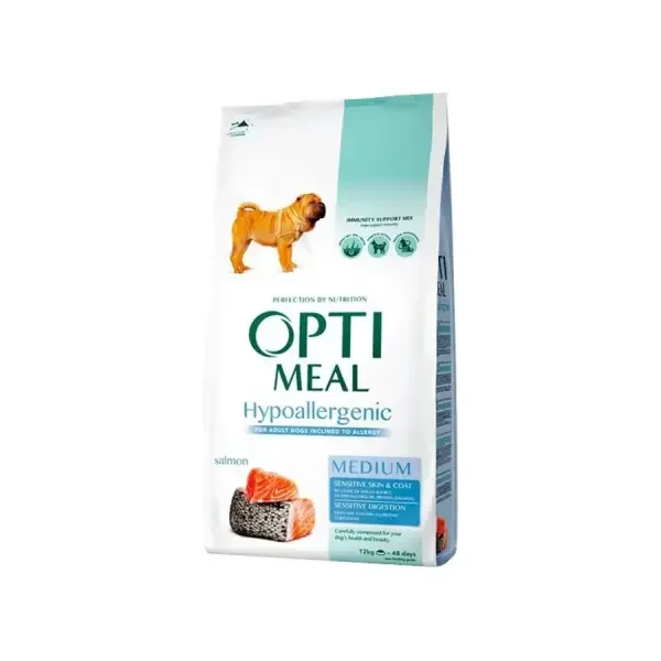 OPTIMEAL. Гипоаллергенный сухой корм для взрослых собак средних пород –лосось 12кг