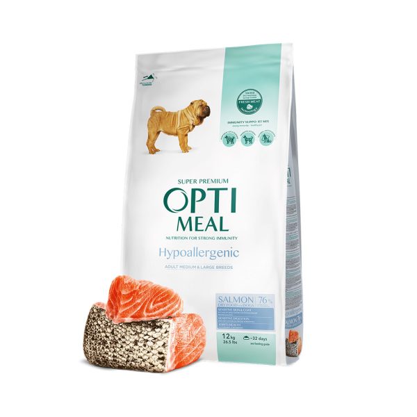 OPTIMEAL™. Гипоаллергенный полнорационный сухой корм для взрослых собак средних и больших пород – лосось 12 кг