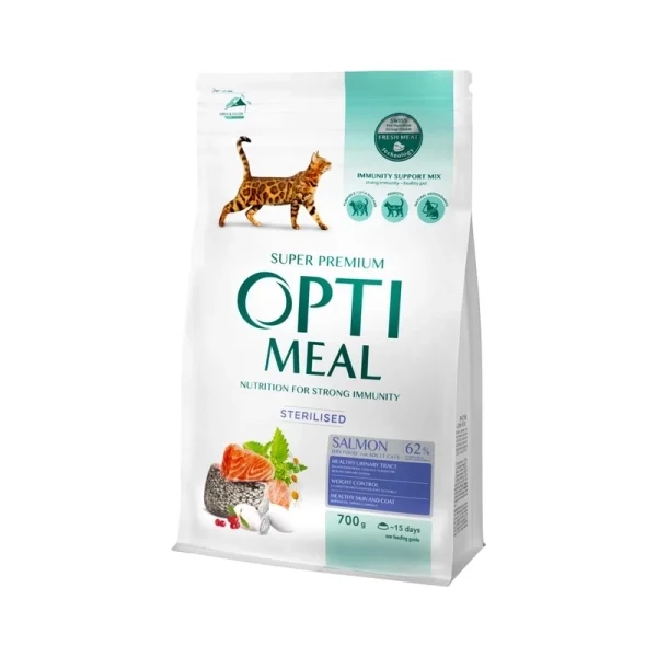 OPTIMEAL™. Полнорационный сухой корм для стерилизованных кошек и кастрированных котов – Лосось 0.7кг