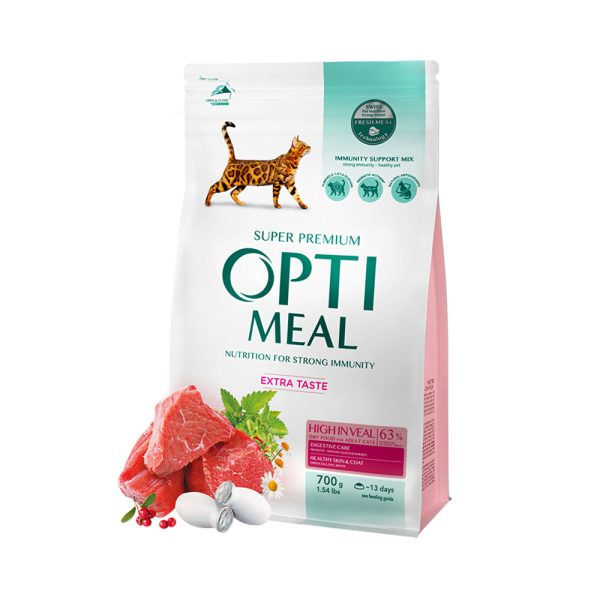 OPTIMEAL™.-Полнорационный-сухой-корм-для-взрослых-кошек-–-телятина-0.7-кг